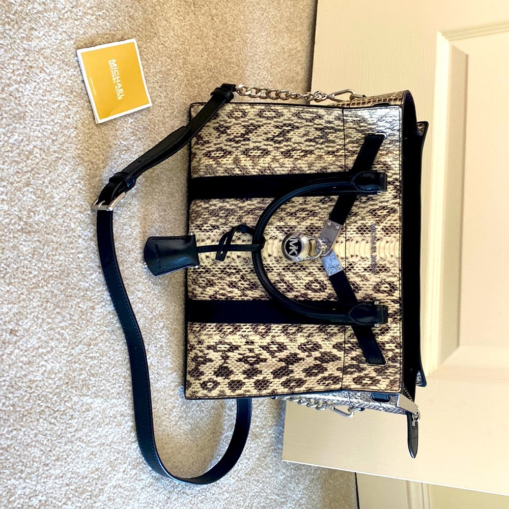 Michael Kota Large Satchel Snakeskin Handbag